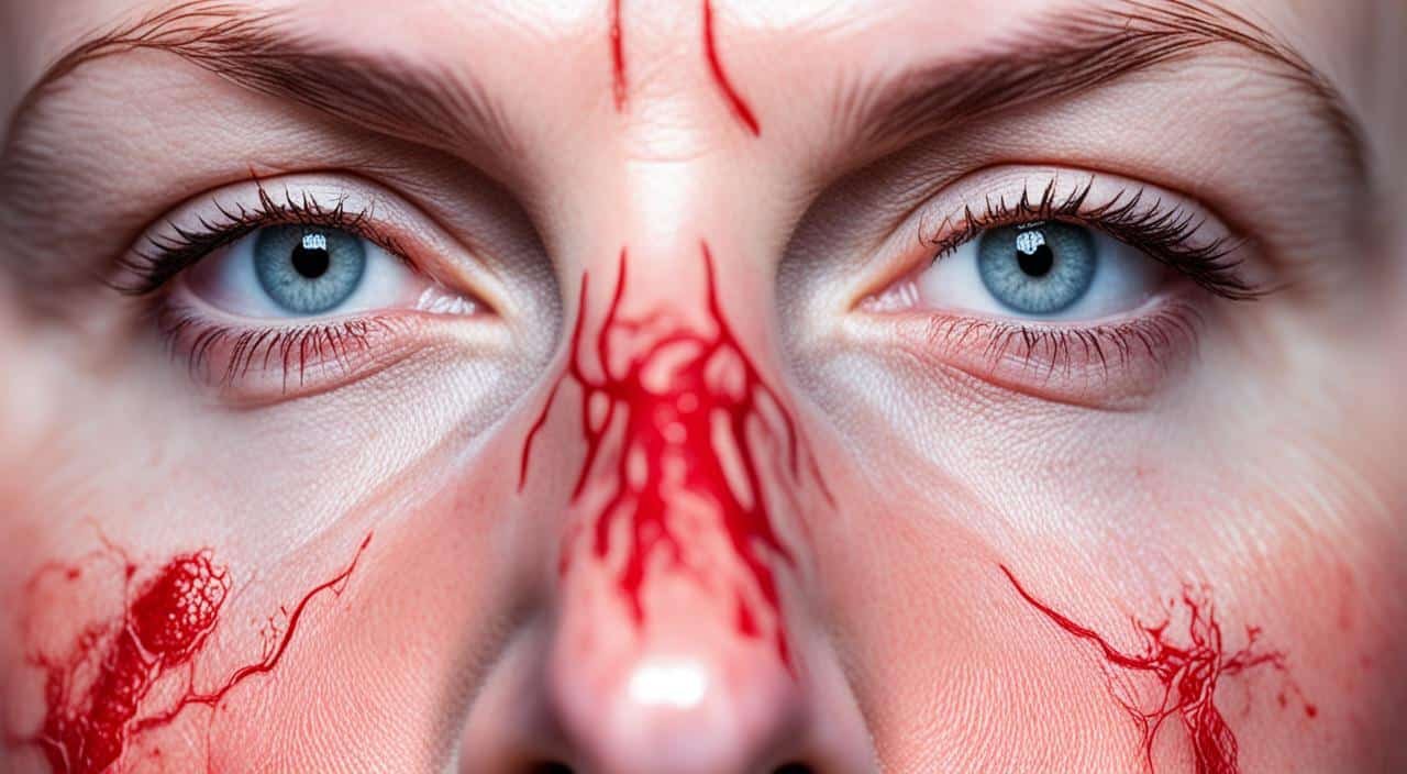 Visible blood vessels on face